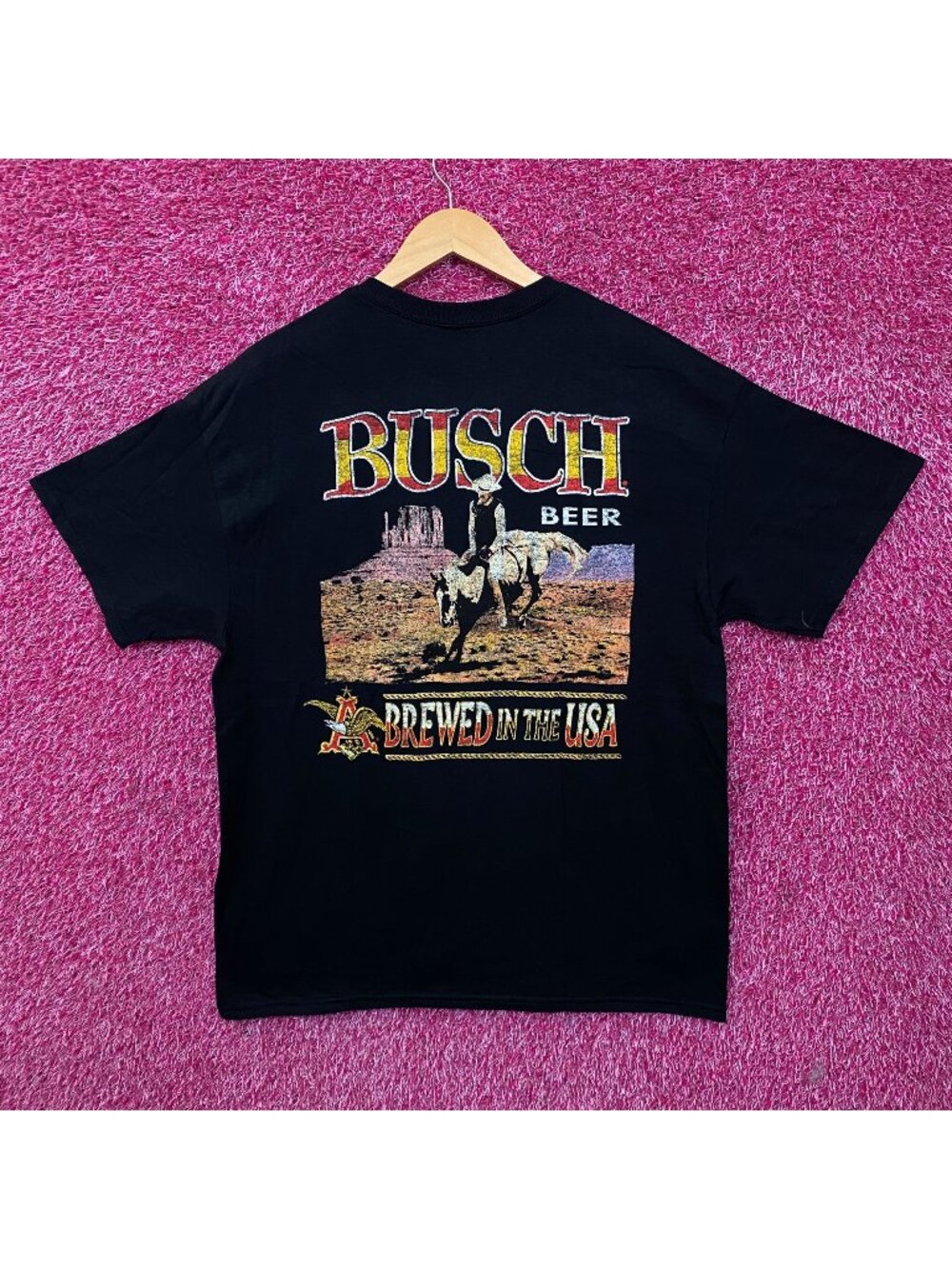 Busch Beer "Brewed in the USA" Cowboy Mustang Busting T-Shirt Large